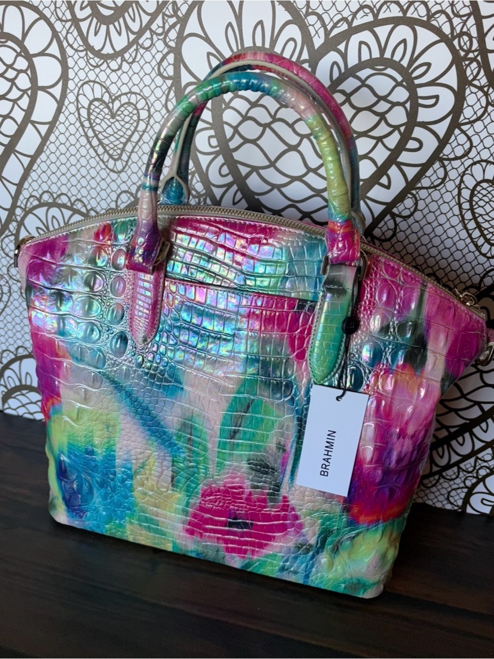 FIRM $ Brahmin Large Duxbury Melbourne IMPRESSION WATERCOLOR Satchel NWT - Picture 11 of 14
